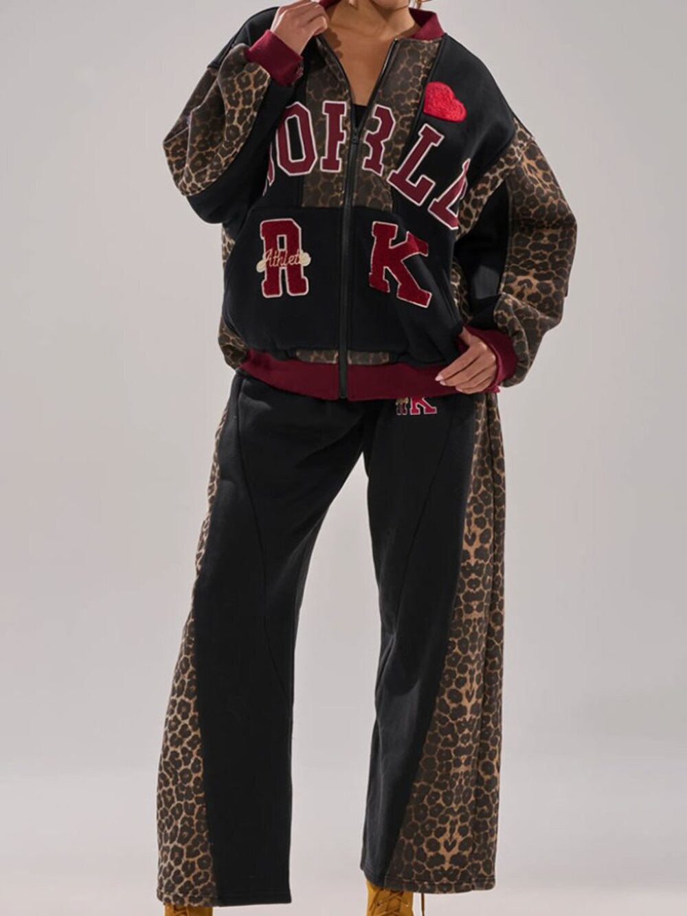 AKIRA Label World Hold On Heavy Weight Fleece Jacket and Wide Leg Pants Set